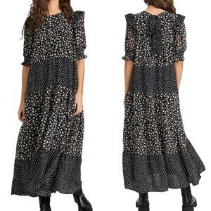 English Factory x Tuckernuck - Women’s ‘Floral & Dot’ Maxi Dress, Black X-Small